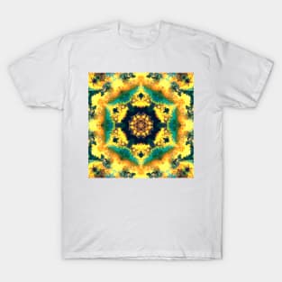 Psychedelic Kaleidoscope Yellow Blue and Green T-Shirt